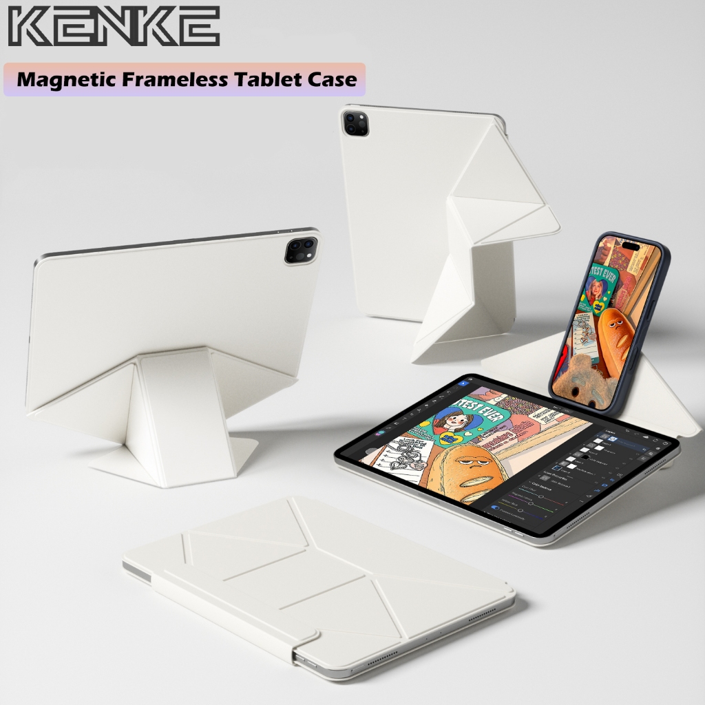【Giao hàng từ Việt Nam】Vỏ iPad Tablet KENKE Vỏ nam châm mới iPad 2026 Air Pro 11 inch pro 13" pro 12.9 ốp ipad gen 10 11th A16 Case Air 4/5/6/7/8（M2/M3/M4）Mini 6/7 A17 Pro có thể gấp gọn theo nhiều góc chất lượng cao tấm cứng co giãn màu trắng