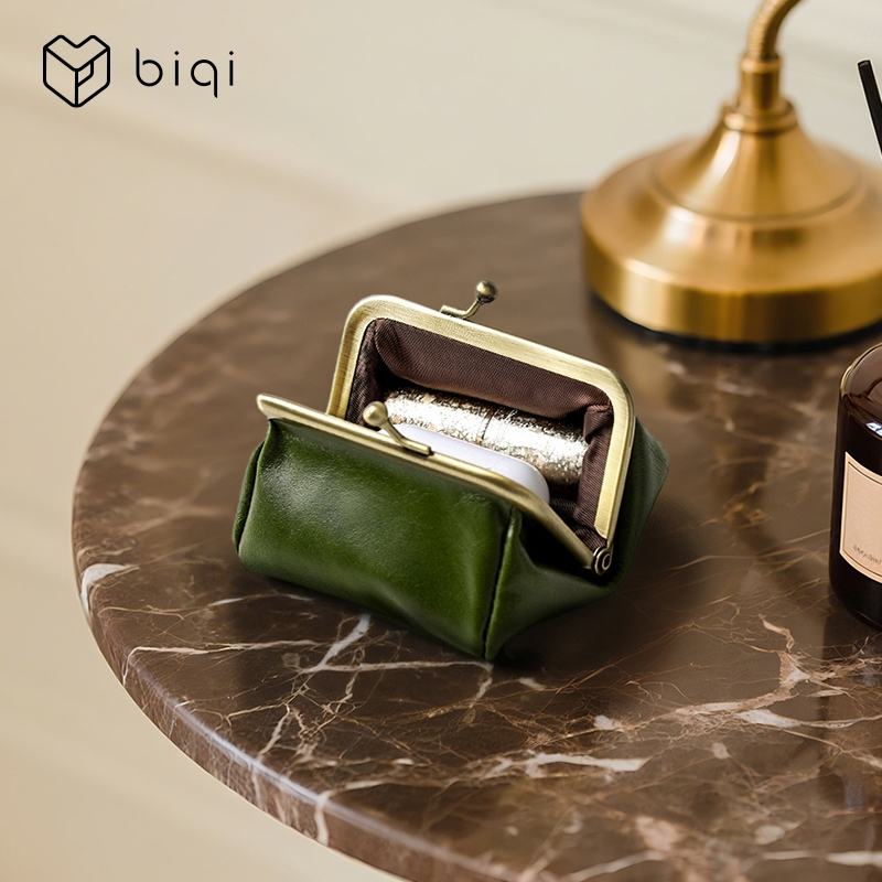 CASEGRACE Da Thật Chính Hãng Mini Hộp Trang Sức Di Động Vintage Lấy Cảm Hứng Từ Da Thật Ví Đựng Tiền Xu Hộp Đựng Trang Sức Có Khóa Nụ Hôn Mini Nhẫn Du Lịch Dành Cho Nữ Để Bảo Quản Bông Tai