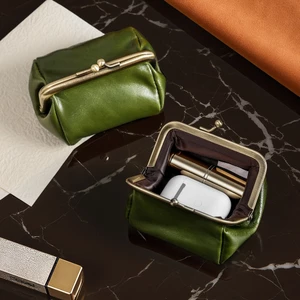 CASEGRACE Da Thật Chính Hãng Mini Hộp Trang Sức Di Động Vintage Lấy Cảm Hứng Từ Da Thật Ví Đựng Tiền Xu Hộp Đựng Trang Sức Có Khóa Nụ Hôn Mini Nhẫn Du Lịch Dành Cho Nữ Để Bảo Quản Bông Tai