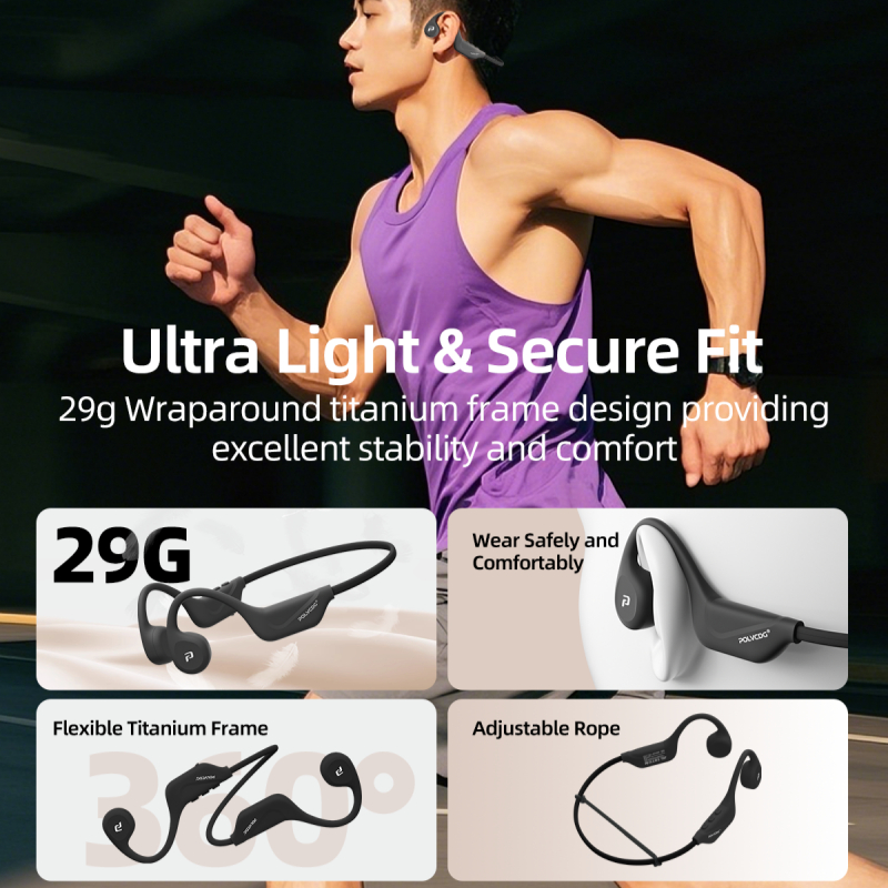 Tai nghe dẫn truyền xương thể thao Polvcdg-X1- Bluetooth 5.4IPX6 Chống mồ hôi Chạy bộ / Thể dục / Yoga / Đi xe đạp Tai nghe màu thể thao có micrô | BigBuy360 - bigbuy360.vn