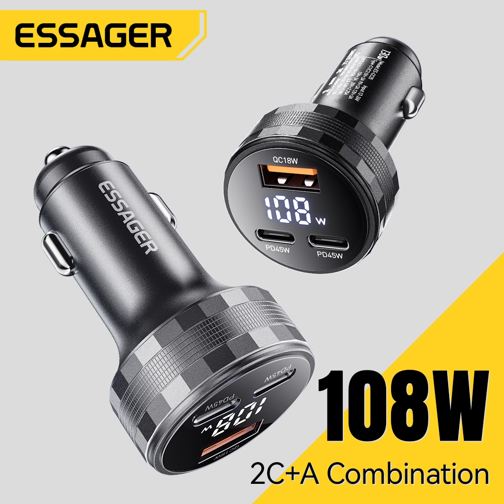 Essager 108W LED Usb Loại C Sạc Xe Hơi PD QC 3.0 Fsat Sạc Cho Điện Thoại samsung IP 12-24V Sạc Xe Hơi