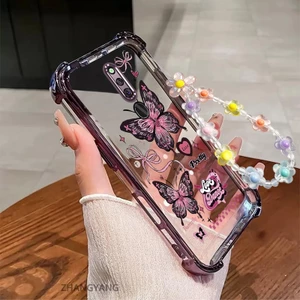 Ốp Lưng Cho OPPO F11 Thẩm Mỹ Họa Tiết Bướm Hồng Thiết Kế Mới Mạ Điện TPU Chống Sốc Vỏ Mềm Dây Pha Lê Miễn Phí