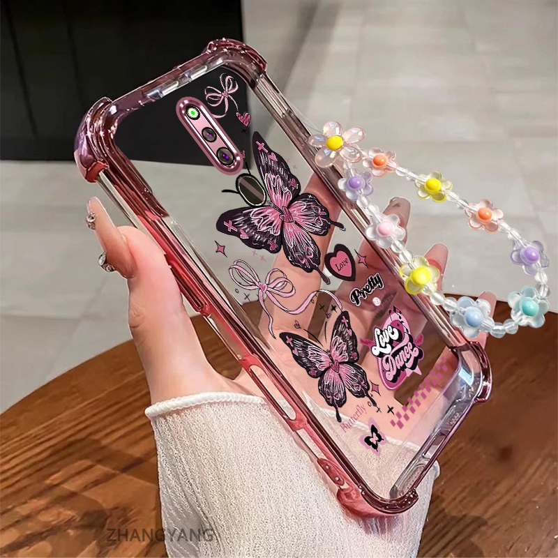 Ốp Lưng Cho OPPO F11 Thẩm Mỹ Họa Tiết Bướm Hồng Thiết Kế Mới Mạ Điện TPU Chống Sốc Vỏ Mềm Dây Pha Lê Miễn Phí