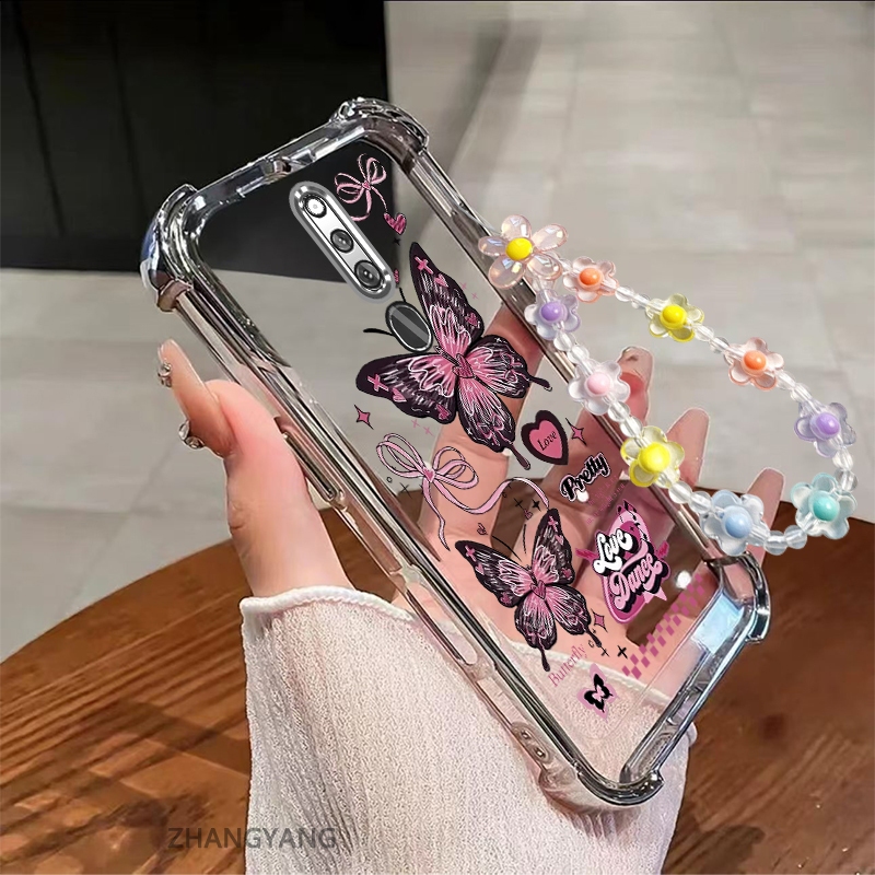 Ốp Lưng Cho OPPO F11 Thẩm Mỹ Họa Tiết Bướm Hồng Thiết Kế Mới Mạ Điện TPU Chống Sốc Vỏ Mềm Dây Pha Lê Miễn Phí