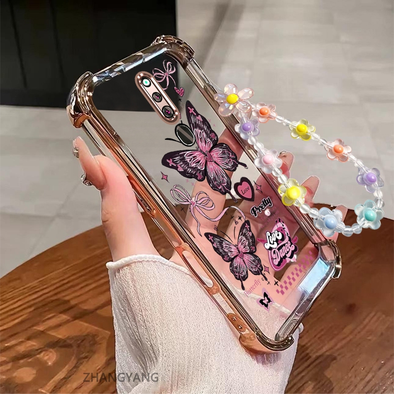 Ốp Lưng Cho OPPO F11 Thẩm Mỹ Họa Tiết Bướm Hồng Thiết Kế Mới Mạ Điện TPU Chống Sốc Vỏ Mềm Dây Pha Lê Miễn Phí
