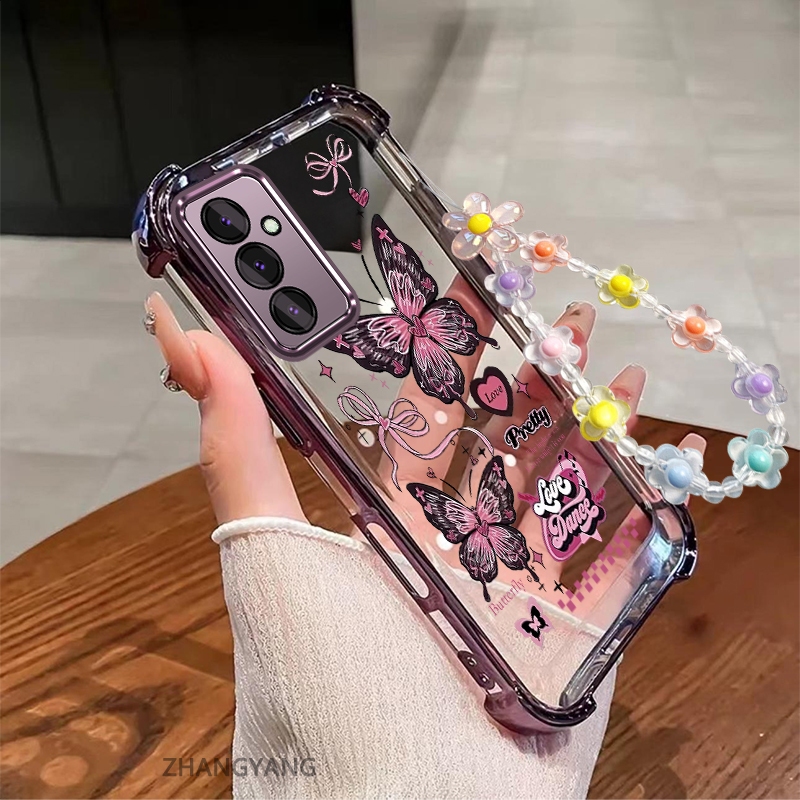 Ốp Lưng Cho Samsung A24 4G A34 5G A54 5G Thẩm Mỹ Họa Tiết Bướm Hồng Thiết Kế Mới Mạ Điện TPU Chống Sốc Vỏ Mềm Pha Lê Miễn Phí