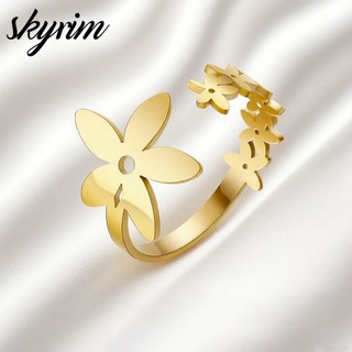 SKYRIM Nhẫn Nữ Thanh Lịch Năm Cánh Hoa Thiết Kế Có Thể Điều Chỉnh Mở Trang Sức Thời Trang