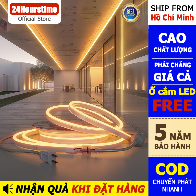 Dải đèn LED Neon 24 giờ 5 / 10 / 15 / 20M 220V (Nguồn điện miễn phí), Dải đèn LED trang trí chống nước, Trang trí Logo, Bao bì cây thông Noel ngày lễ