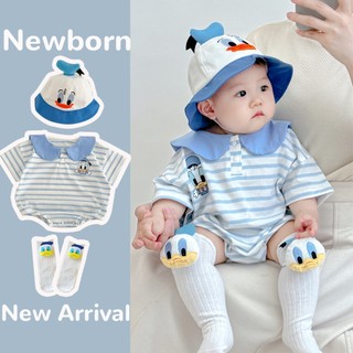 Áo liền body tay ngắn họa tiết vịt hải quân Donald cho bé trai sơ sinh 0-24 tháng