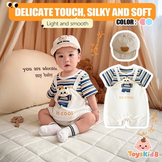 Bé trai sơ sinh Cotton hoạt hình dễ thương Gấu sọc dáng rộng vừa vặn Áo liền quần mùa hè mềm mại và thoải mái (0-24 tháng)