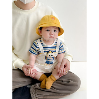 Bé trai sơ sinh Cotton hoạt hình dễ thương Gấu sọc dáng rộng vừa vặn Áo liền quần mùa hè mềm mại và thoải mái (0-24 tháng)