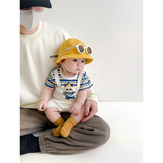Bé trai sơ sinh Cotton hoạt hình dễ thương Gấu sọc dáng rộng vừa vặn Áo liền quần mùa hè mềm mại và thoải mái (0-24 tháng)