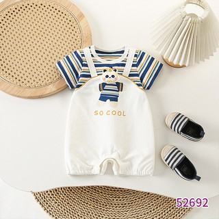 Bé trai sơ sinh Cotton hoạt hình dễ thương Gấu sọc dáng rộng vừa vặn Áo liền quần mùa hè mềm mại và thoải mái (0-24 tháng)