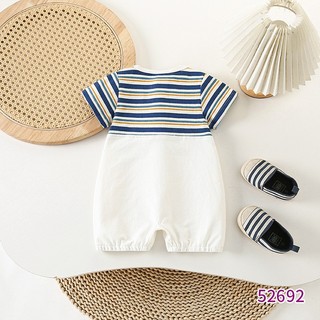 Bé trai sơ sinh Cotton hoạt hình dễ thương Gấu sọc dáng rộng vừa vặn Áo liền quần mùa hè mềm mại và thoải mái (0-24 tháng)