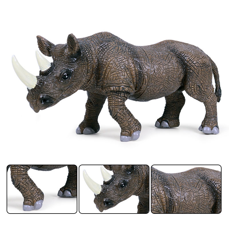 Mô phỏng tĩnh điện mô hình động vật hoang dã nam tê giác rhinoceros mô hình trẻ em mô phỏng nhận thức đồ chơi nhựa