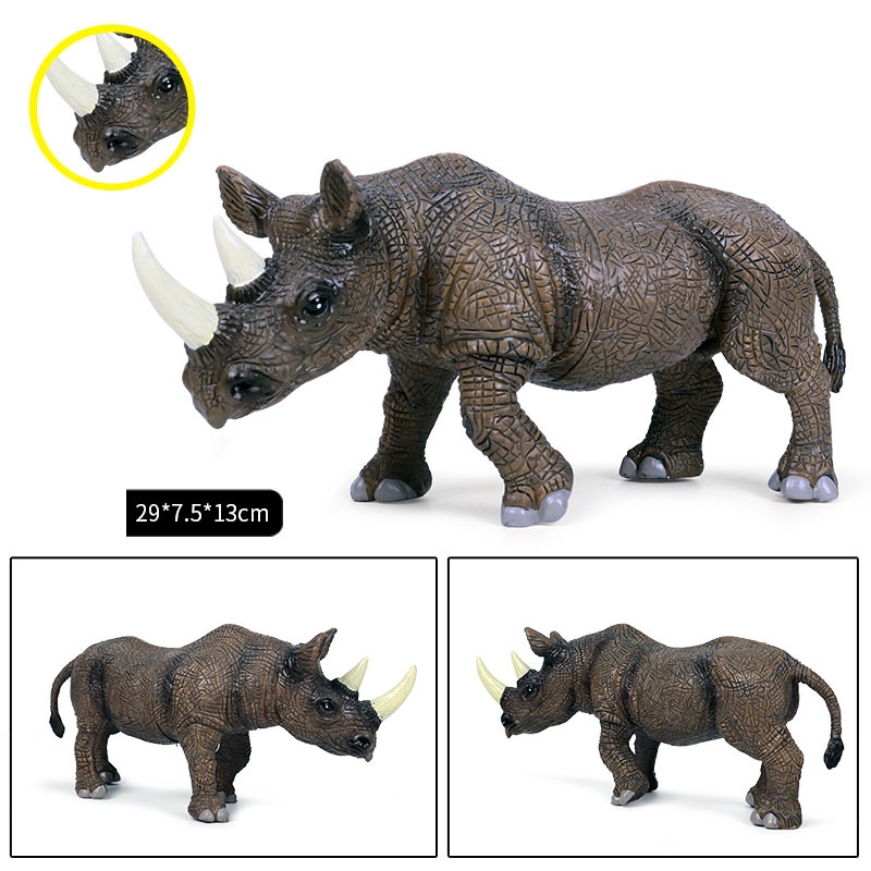 Mô phỏng tĩnh điện mô hình động vật hoang dã nam tê giác rhinoceros mô hình trẻ em mô phỏng nhận thức đồ chơi nhựa