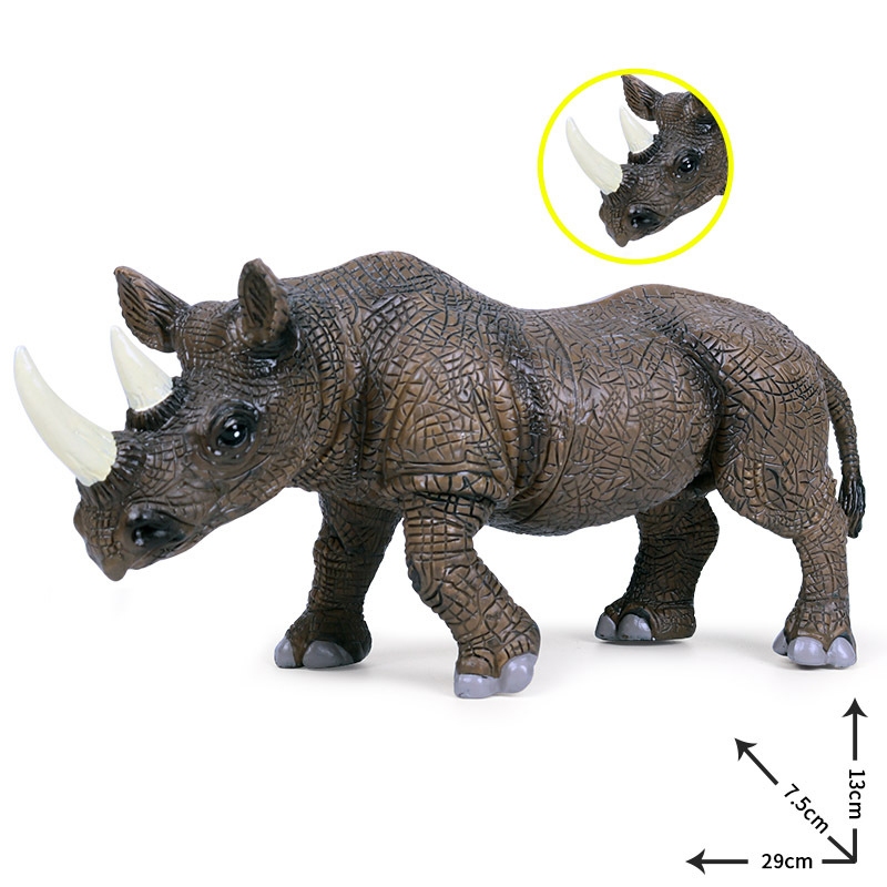 Mô phỏng tĩnh điện mô hình động vật hoang dã nam tê giác rhinoceros mô hình trẻ em mô phỏng nhận thức đồ chơi nhựa