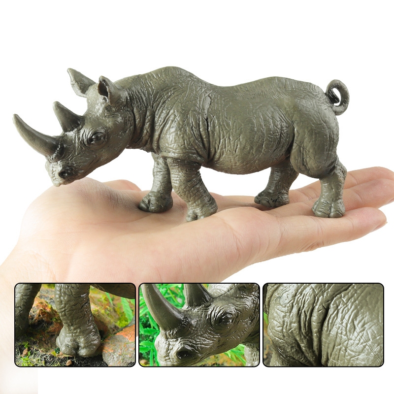 Trẻ em Mô phỏng nhận thức Mô hình động vật Hoang dã Tê giác Hippopotamus Bison Thế giới động vật Bộ đồ chơi bằng nhựa rắn