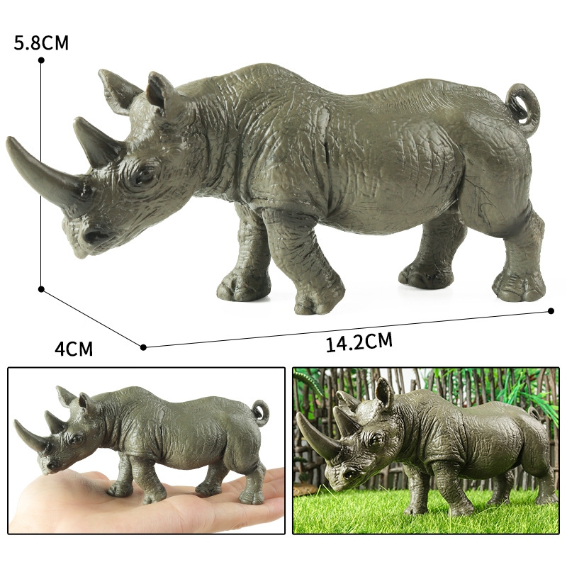 Trẻ em Mô phỏng nhận thức Mô hình động vật Hoang dã Tê giác Hippopotamus Bison Thế giới động vật Bộ đồ chơi bằng nhựa rắn