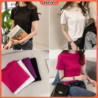 Áo thun ngắn tay rộng thùng thình của phụ nữ. Mùa hè phiên bản Hàn Quốc rắn màu đầu thời trang vòng cổ phụ nữ trông gầy