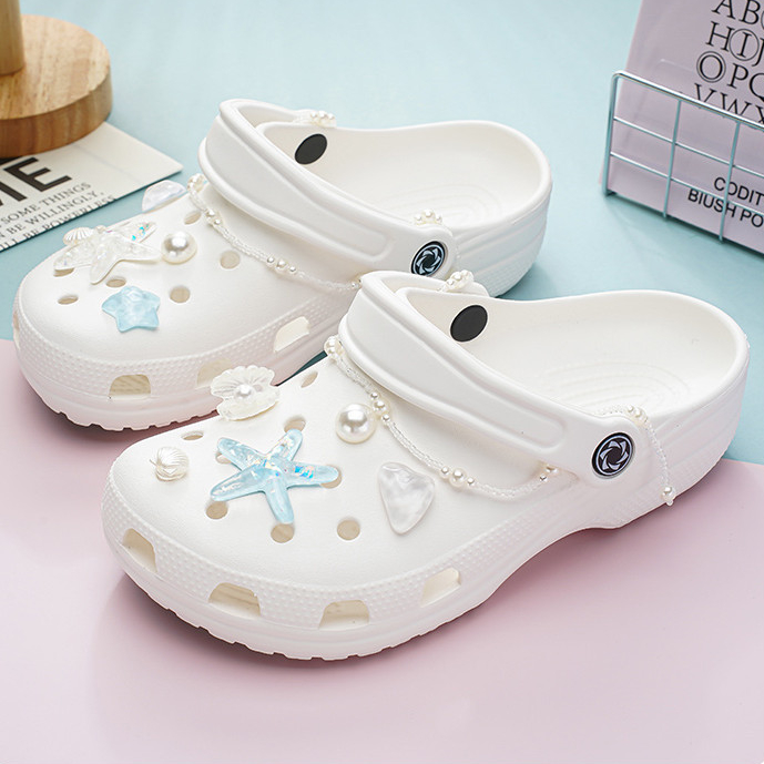 Thích hợp cho Crocs, vỏ ngọc trai, khóa hoa cao cấp tháo rời, phụ kiện trang trí