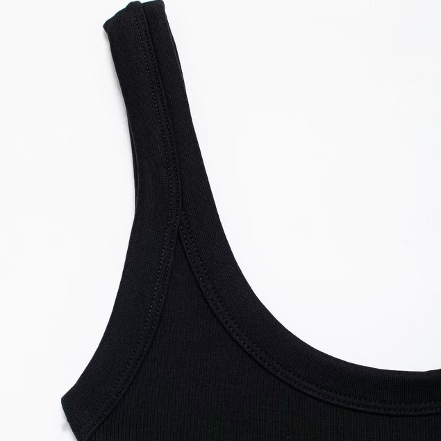Bộ đồ liền thân skinny nữ với gân và dây đeo cổ chữ O, thời trang gợi cảm