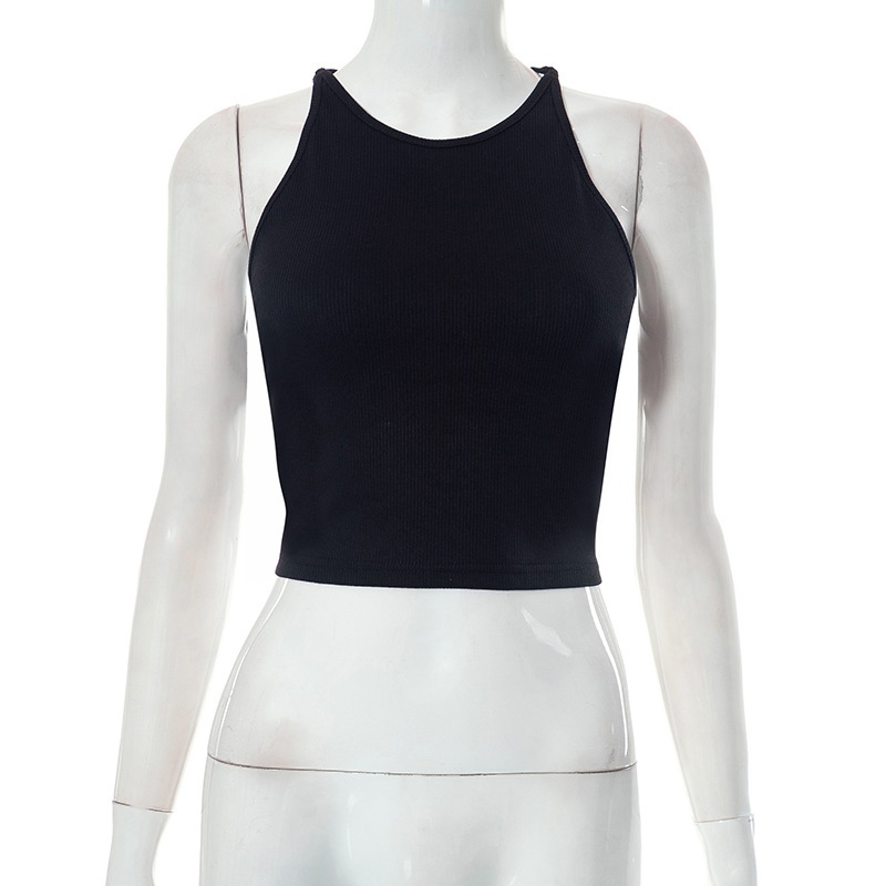 Áo Vest Đen Phong Cách Y2K, Thiết Kế Backless Crop Top Gợi Cảm Cho Mùa Hè
