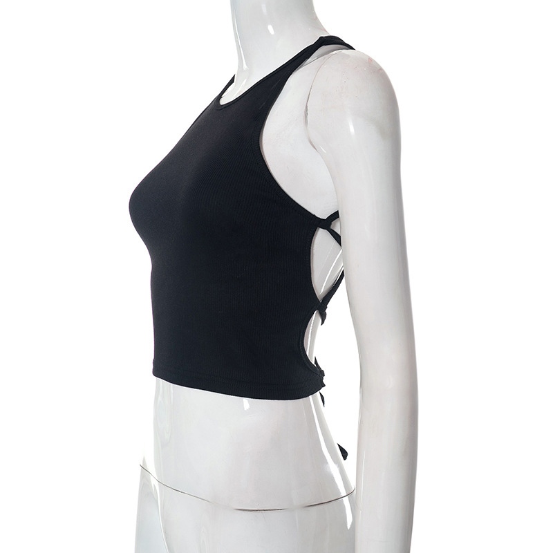 Áo Vest Đen Phong Cách Y2K, Thiết Kế Backless Crop Top Gợi Cảm Cho Mùa Hè