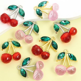 10 Chiếc Ngọt Ngào Hồng & Đỏ Anh Đào Quyến Rũ Với Đá Xanh, Bông Tai Vòng Cổ Bắt Mắt Sống Động Móc Khóa Dây Xích Điện Thoại Túi Phụ Kiện DIY Tạo Kiểu Trái Cây Nhựa & Mặt Dây Hợp Kim