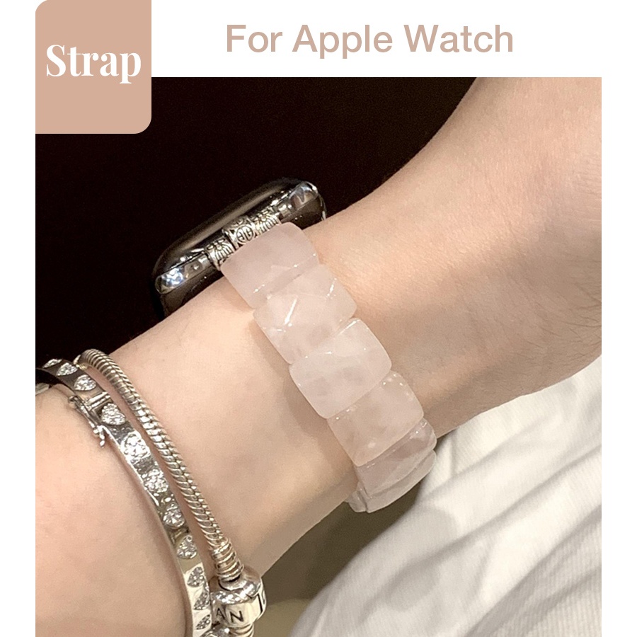 Phụ kiện đàn hồi pha lê màu hồng hạt lớn dành cho nữ cho Apple Watch S11 SE3 Ultra3 S10 S9 S8 SE S7 S6 Ultra 49mm 46mm 42mm 44mm 41mm 45mm Iwatch Band