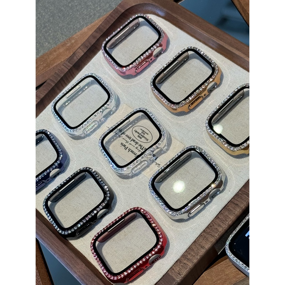 Nam Nữ Bao Gồm Tất Cả Một Tầng Kim Cương Đính Kim Cương Gắn Phim Tích Hợp Phim Cường Lực Chống Va Chạm Chống Trầy Xước Vỏ Bảo Vệ Cho Apple Watch S11 SE3 S10 S9 S8 SE S7 S6 46mm 42mm 40mm 44mm 44mm 41mm 45