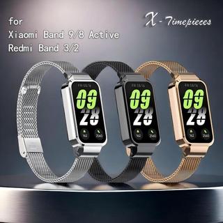 Dây đeo đồng hồ kim loại cho Mi Band 9 / 8 Active và Redmi Band 3 / 2 Vòng đeo tay bằng thép không gỉ Dây đeo cho Xiaomi Smart Band 9 / 8 Active