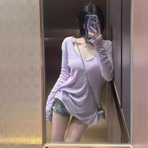 [BANKO] Áo thun dài tay phong cách Hàn Quốc, màu tím nhẹ, chống nắng và form slim fit phù hợp mùa hè
