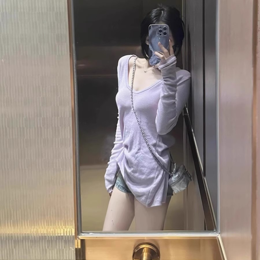 [BANKO] Áo thun dài tay phong cách Hàn Quốc, màu tím nhẹ, chống nắng và form slim fit phù hợp mùa hè