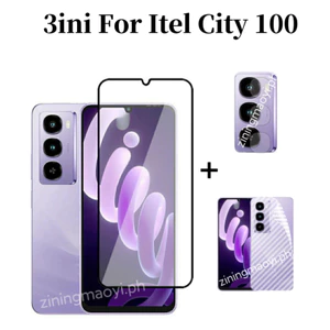 3in1 cho Itel City 100 Kính Cường Lực Phim Bảo Vệ Màn Hình Và Ống Kính Máy Ảnh Phim Và Mặt Sau Cho Itel A90 A70 A50 A80