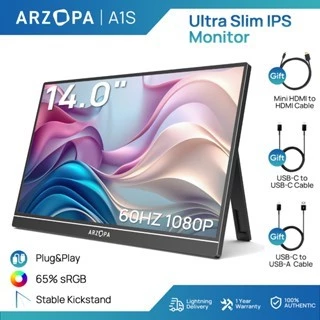 Màn hình di động, Màn hình máy tính xách tay cầm tay ARZOPA 14 "A1S FHD 1080P Màn hình bên ngoài với loa kép thứ hai cho máy tính xách tay Điện thoại PC Xbox PS4 / 5 Switch