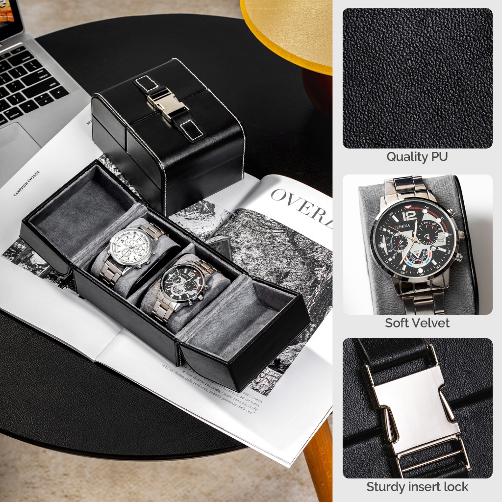 Bộ sắp xếp lưu trữ hộp đựng du lịch 2 chiếc đồng hồ | Bảo vệ di động cứng rắn có dây kéo phù hợp với tất cả đồng hồ đeo tay & đồng hồ thông minh