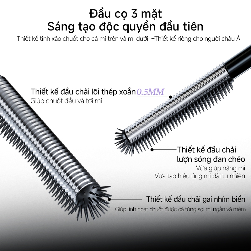 Little Ondine Mascara Black Wing– Cọ chuốt mi độc quyền 3 mặt, làm dày, làm dài, giữ mi cong bền, không lem, không trôi suốt cả ngày dài 5g