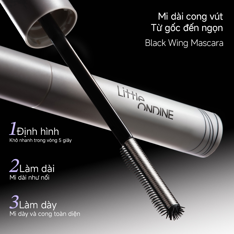 Little Ondine Mascara Black Wing– Cọ chuốt mi độc quyền 3 mặt, làm dày, làm dài, giữ mi cong bền, không lem, không trôi suốt cả ngày dài 5g