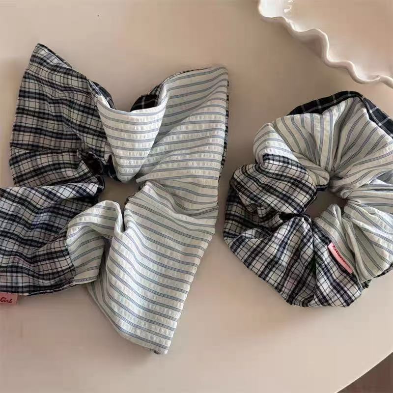 Nhẫn Tóc Kẻ Sọc Scrunchie Phong Cách Hàn Quốc, Dành Cho Tóc Nữ Nhẹ Nhàng
