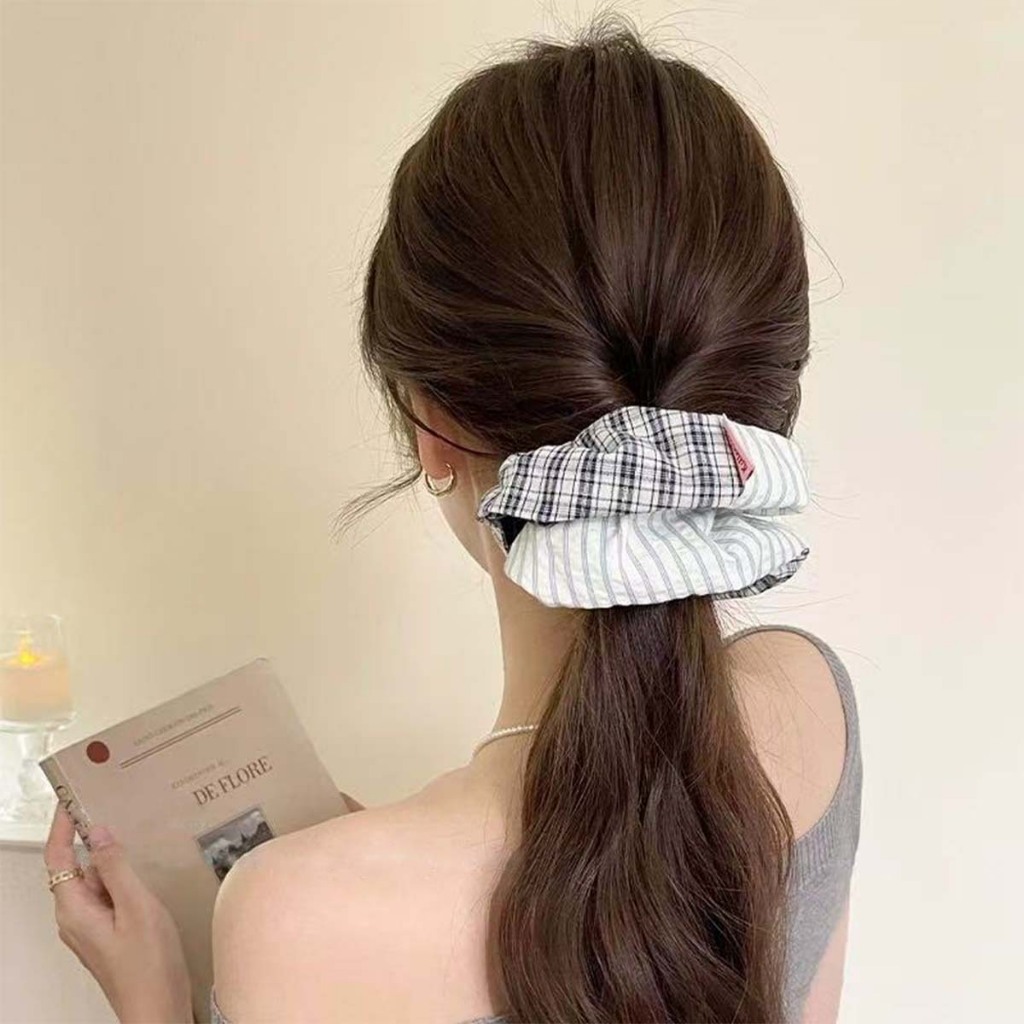 Nhẫn Tóc Kẻ Sọc Scrunchie Phong Cách Hàn Quốc, Dành Cho Tóc Nữ Nhẹ Nhàng
