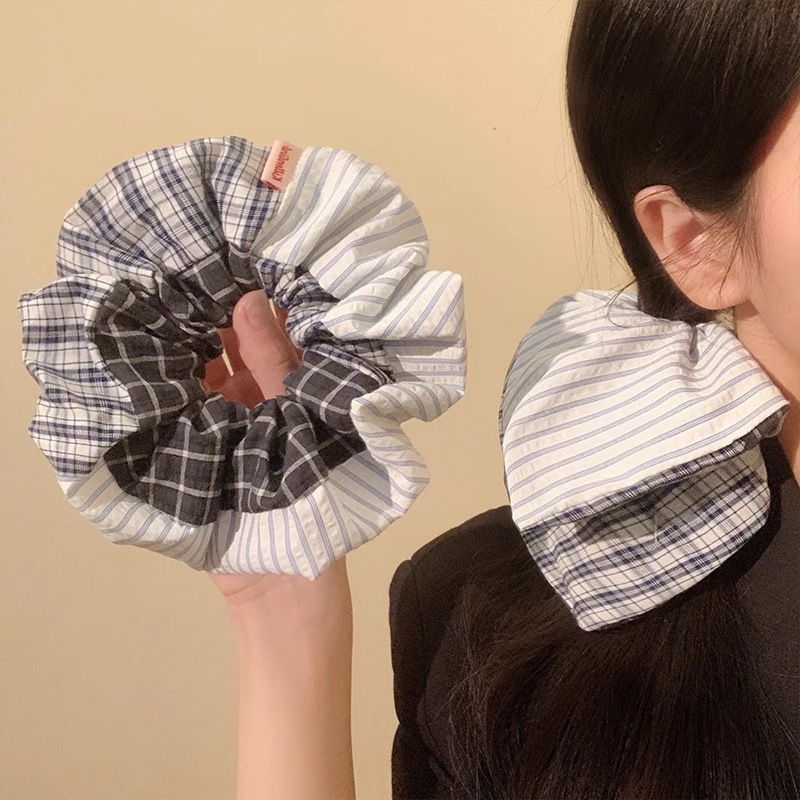 Nhẫn Tóc Kẻ Sọc Scrunchie Phong Cách Hàn Quốc, Dành Cho Tóc Nữ Nhẹ Nhàng