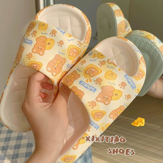 Xixitiao Mùa Hè Phong Cách Mới eva Mềm Đế Dày Nhà Dễ Thương Phô Mai Gấu Dép Nữ