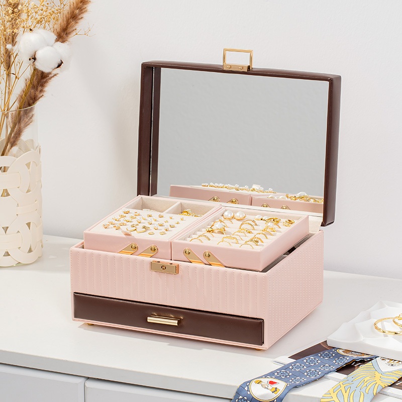 CASEGRACE Hộp Đựng Trang Sức 3 Lớp Bảo Quản Trang Sức Có Khóa Và Chìa Khóa Cho Bông Tai Vòng Cổ Vòng Tay Dành Cho Nữ