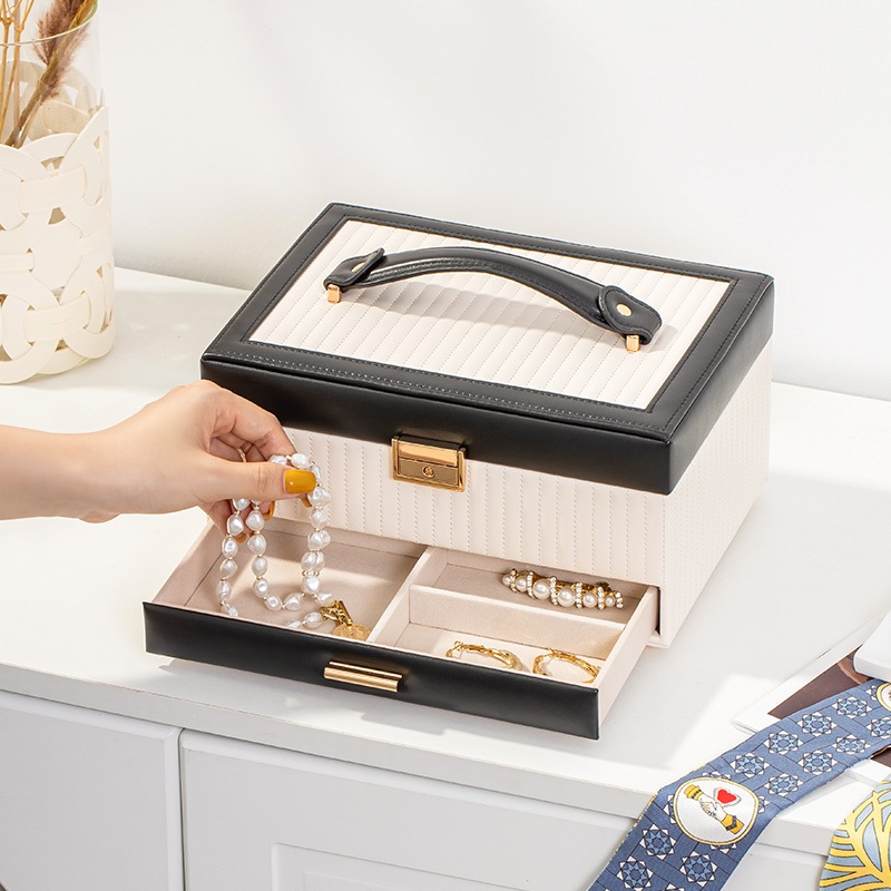 CASEGRACE Hộp Đựng Trang Sức 3 Lớp Bảo Quản Trang Sức Có Khóa Và Chìa Khóa Cho Bông Tai Vòng Cổ Vòng Tay Dành Cho Nữ
