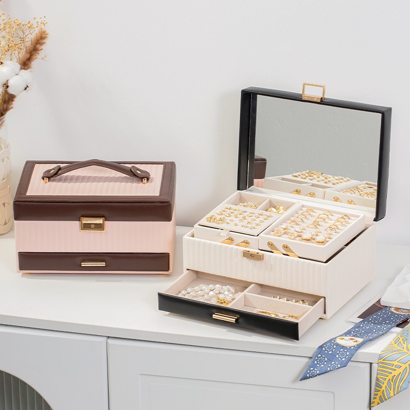 CASEGRACE Hộp Đựng Trang Sức 3 Lớp Bảo Quản Trang Sức Có Khóa Và Chìa Khóa Cho Bông Tai Vòng Cổ Vòng Tay Dành Cho Nữ