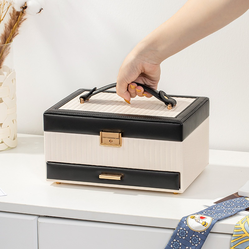CASEGRACE Hộp Đựng Trang Sức 3 Lớp Bảo Quản Trang Sức Có Khóa Và Chìa Khóa Cho Bông Tai Vòng Cổ Vòng Tay Dành Cho Nữ