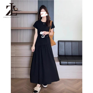 ZHELIHANGFEI Bộ hai mảnh trơn thời trang dành cho nữ Áo ngắn tay cỡ lớn Váy thường ngày