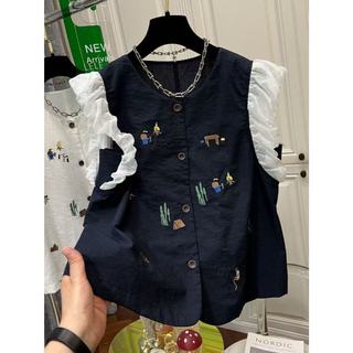 Áo sơ mi không tay phong cách Hàn Quốc, thêu ren ruffle, phù hợp mọi kích cỡ
