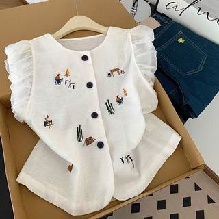 Áo sơ mi không tay phong cách Hàn Quốc, thêu ren ruffle, phù hợp mọi kích cỡ